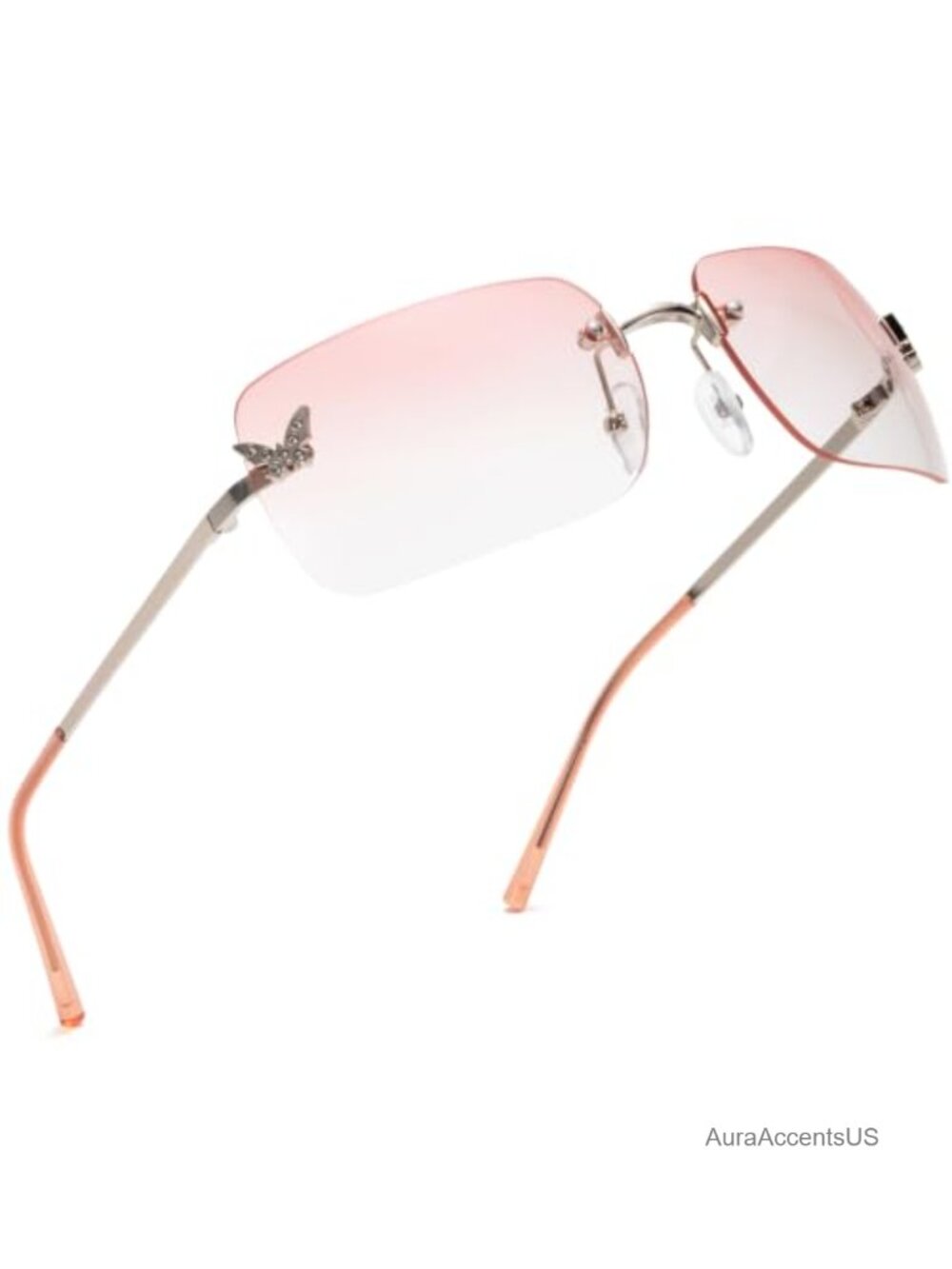 Y2K Rhinestone Butterfly Sunglasses UV400 Rimless Metal Arms Festival